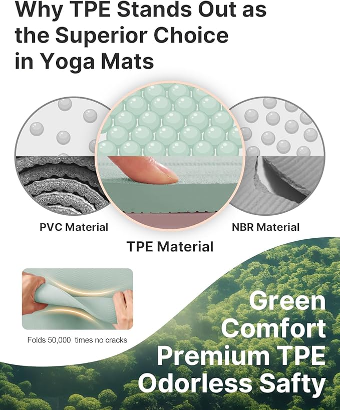 YOTTOY Yoga Mat, 72"x 32"x1/3" Extra Wide Non-Slip Exercise Fitness Yoga Mats,Eco-Friendly TPE Exercise Mats for Women Men Home Workout with Strap Bag