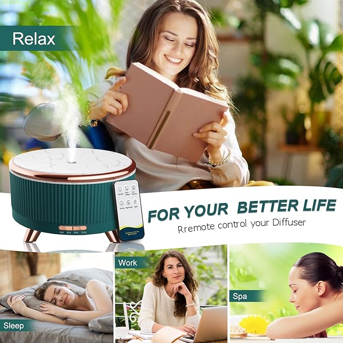 Diffusers for Essential Oils Humidifiers 500ML, Essential Oils Large Room Aromatherapy Diffuser,7 Colors Lights 3 Mist Modes with R/C for Home Office