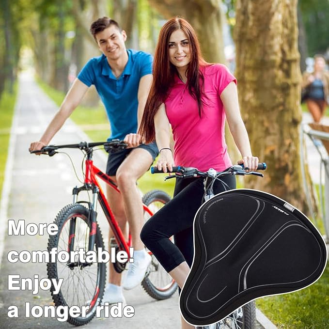 DAWAY Comfortable Bike Seat Cover - C3 Soft Gel & Memory Foam Padded Bike Seat Cushion for Women Men Seniors, Comfort, Fits for Peloton, Stationary, Exercise, Mountain and Cruiser Bicycle Saddles