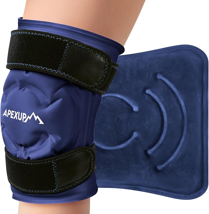 APEXUP Ice Pack for Knee Pain Relief, Large Reusable Wrap After Surgery, Flexible Gel Cold Pack for Injuries, Pain Relief for Back, Shoulder, Elbow, Ankle and Leg (Navy Blue, L, 1PK)