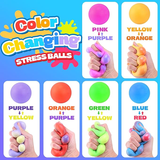 36PCS Color-Changing Stress Balls - Soft, Squeezeable Stress Relief Balls for Relaxation, Ages, Ideal for Parties, Home, Classroom, and Office Use, Slow-Rebound Design, Portable