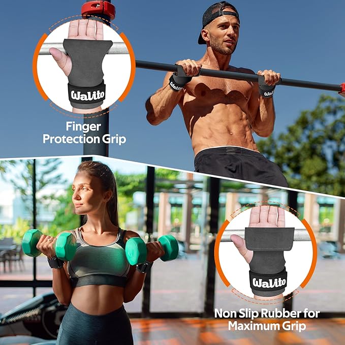 WALITO Weight Lifting Wrist Strap, Double Leather Weightlifting Wrist Straps for Gym Strength Training, Neoprene Padded Wrist Wraps - for Men & Women (Pair)