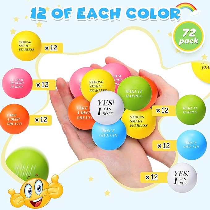 Jerify 72 Pcs Motivational Stress Balls Bulk Inspirational Stress Balls Colorful Foam for Adults Hand Exercise Small Therapy Fidget Relief Anxiety Toys for Coworkers Gifts Fidget(Fresh Colors)