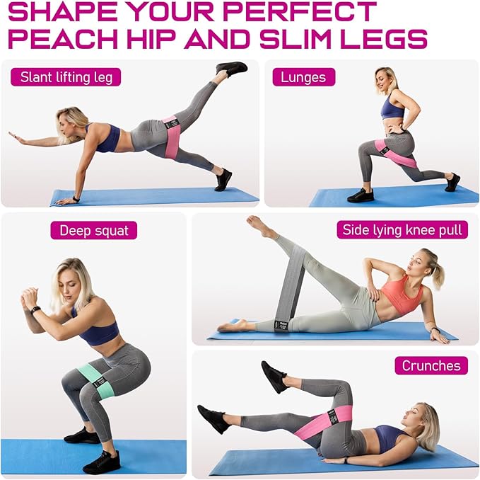 WALITO Resistance Bands for Working Out, Fabric Exercise Bands for Legs and Butt, Workout Bands for Women and Men, Booty Band for Yoga Starter Set, Pilates, Rehab, Fitness and Home Workout