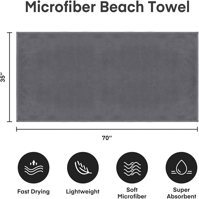 JML Extra Large Microfiber Bath Towels, Microfiber Bath Sheet 2 Pack 35" x 70", Soft, Super Absorbent and Fast Drying Oversized Bathroon Towels for Body, Sport, Fitness, Yoga, Grey
