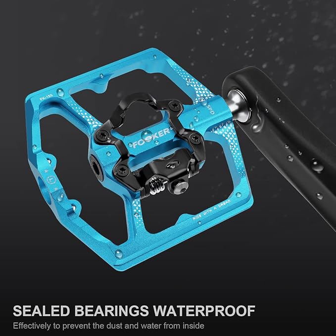 FOOKER MTB Mountain Bike Pedals, Dual Function Flat and Pedal,3 Sealed Bearing Flat Platform Compatible with Clipless Pedal Aluminum 9/16" Pedals with Cleats for Road Mountain BMX MTB