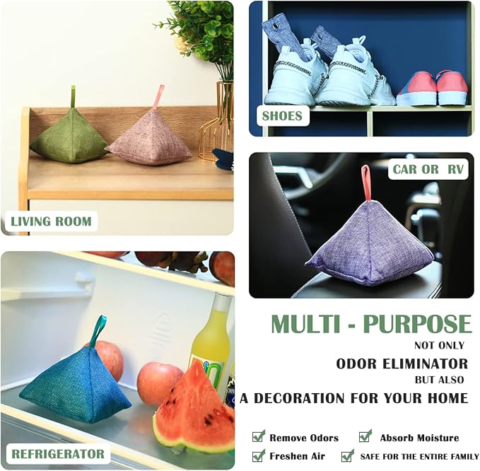 Charcoal Bamboo Bags nature fresh charcoal bags Activated Charcoal Odor Absorber Eliminator Bag (8, Green, Brown, Orange, Blue)