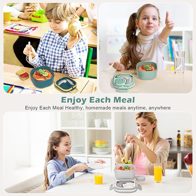 Bento Box for Adults & Kids – Single Compartment Lunch Box,Food Container,BPA-Free,Microwave & Dishwasher Safe with Removable Divider,Utensils & Sauce Jar-Blue