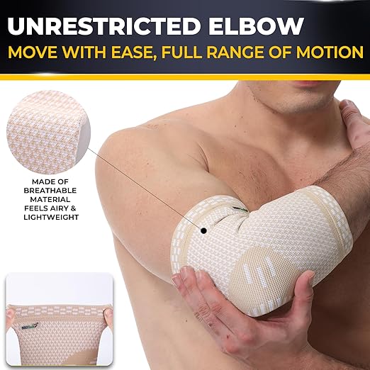 NeoTech Care Elbow Support Brace - Breathable - Men, Women, Right or Left (Beige Color, Size S, 1 Unit)