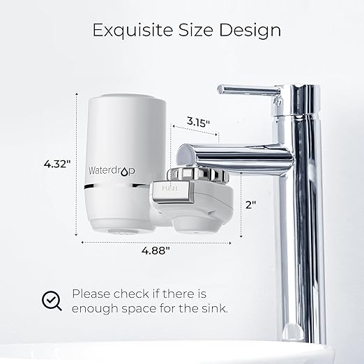 Waterdrop Sink Filter Water Faucet for Skin Care, Bathroom Faucet Filter, 320 Gallons, NSF Certified Water Purifier, 0.01ฮผm Ultra-Filtration System, Reduces Chlorine Lead-Free Material, 1 Filter White