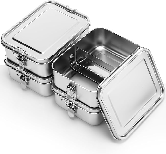 Umigy 4 Pcs Stainless Steel Food Containers Metal Bento Lunch Box Stainless Steel Food Storage Containers, Lockable Clips to Leak Proof, Reusable Dishwasher Snack Boxes for Work, Picnic (1200ml)