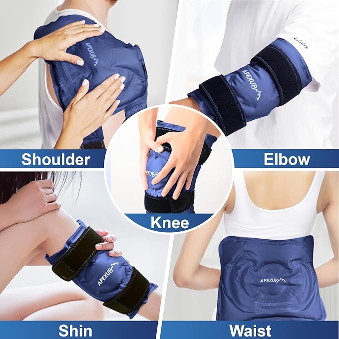 APEXUP Ice Pack for Knee Pain Relief, Large Reusable Wrap After Surgery, Flexible Gel Cold Pack for Injuries, Pain Relief for Back, Shoulder, Elbow, Ankle and Leg (Navy Blue, L, 1PK)