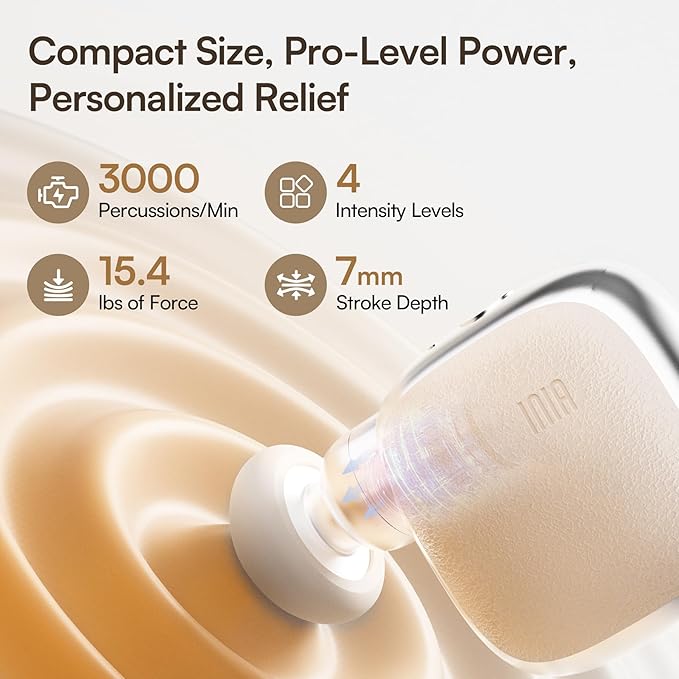 INIA Mini Massage Gun - Ultra-Portable Massager Gun for Muscle Pain Relief, Deep Tissue Percussion Massager with 3 Attachments, Quiet & Lightweight, Gifts for Men Women