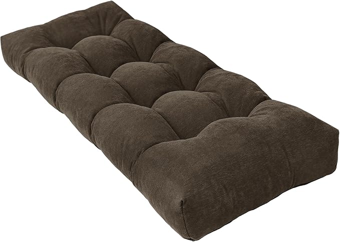 Bench Cushion 45 Inch - Chenille, High-Density Memory Foam, Non-Slip Bottom, Soft Durable Indoor Tufted Long Seat Cushion for Window Garden Furniture (Deep Brown, 45x18x4 Inch)