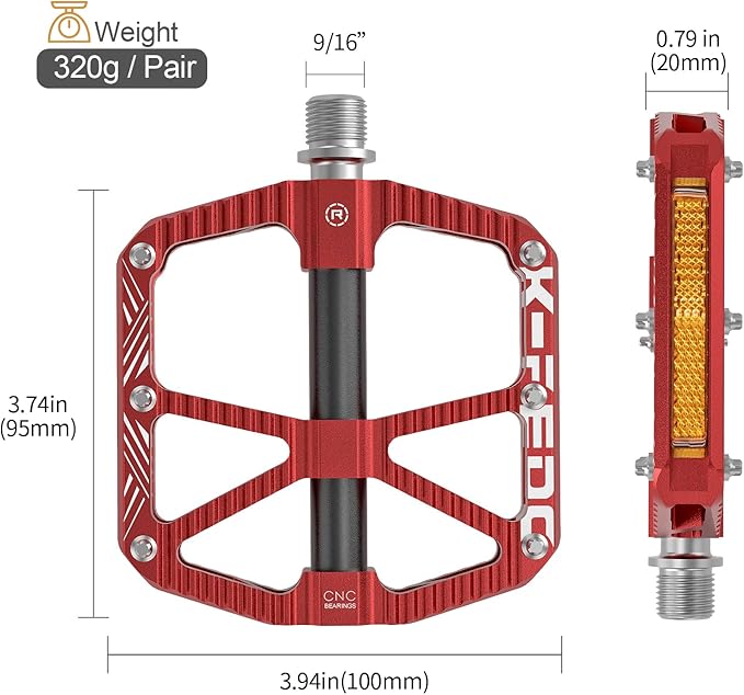 MTB Mountain Bike Pedal Platform Flat Bicycle Pedals Aluminum Alloy Non-Slip 9/16" Metal Bike Pedals with 3 Bearings for Road, BMX