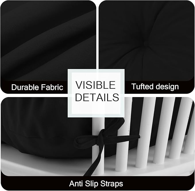 Outdoor Bench Cushion Waterproof, Tufted Bench Seat Cushion 42 x 15 Inch, Patio Wicker Indoor Seat Pads for Outside Garden Patio Balcony, Black