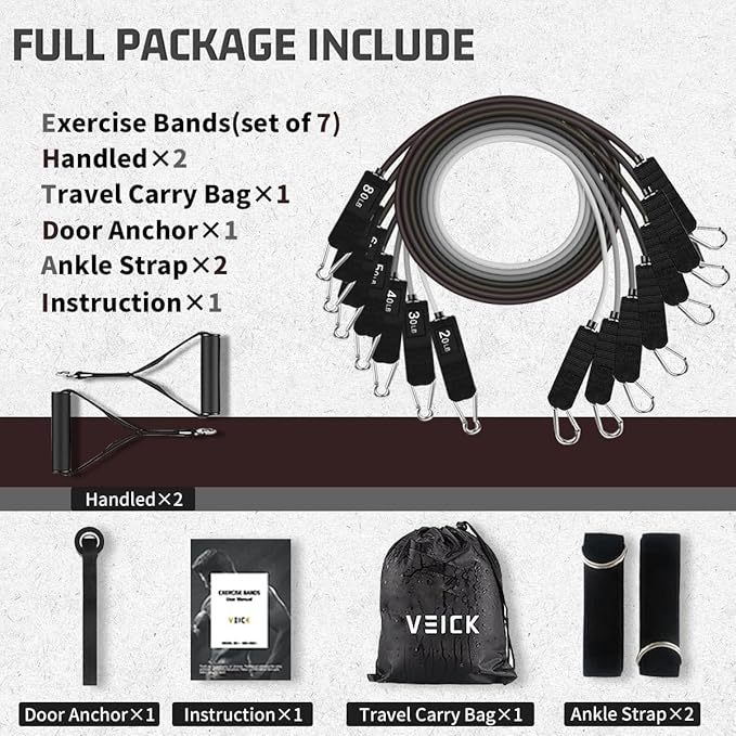 VEICK Resistance Bands, Exercise Bands for Working Out with Handles, Elastic Workout Bands for Men Women, Exercising Bands for Strength Training Equipment at Home Gym