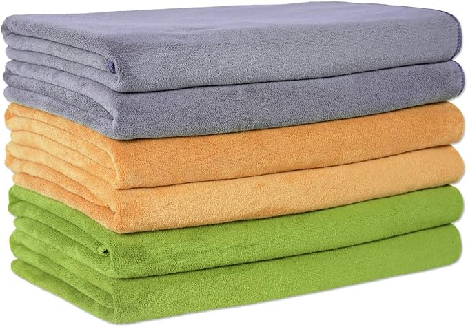 JML Microfiber Towels, Bath Towel Sets (6 Pack, 27" x 55") - Extra Absorbent, Fast Drying, Multipurpose for Bath, Swimming, Fitness, Sports, Yoga, Grey, Yellow, Green