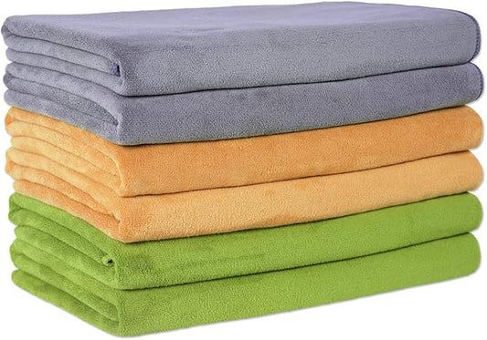 JML Microfiber Towels, Bath Towel Sets (6 Pack, 27" x 55") - Extra Absorbent, Fast Drying, Multipurpose for Bath, Swimming, Fitness, Sports, Yoga, Grey, Yellow, Green