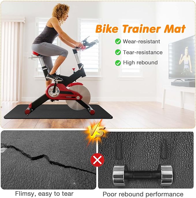 Treadmill Mat Compatible with Peloton Bike, 6mm Thick Exercise Bike Mat for Treadmill and Row Protect Hardwood Floor Carpet