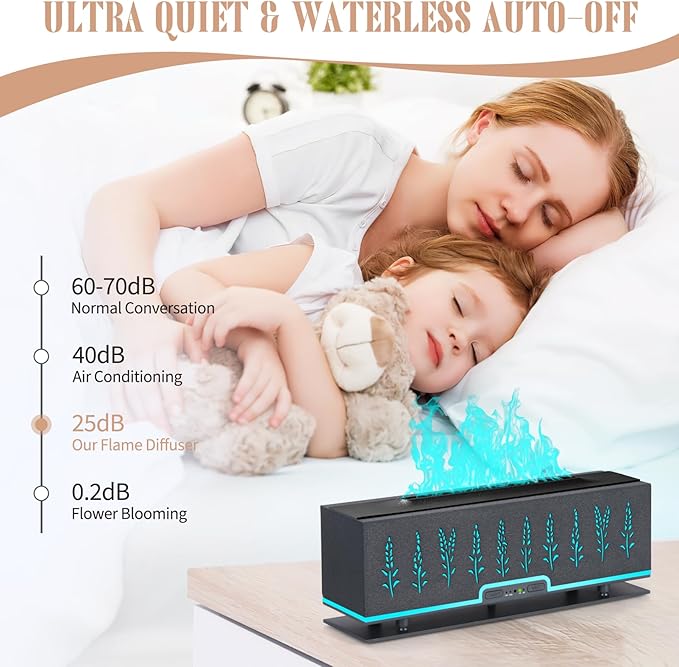 Colorful Essential Oil Diffuser, 7 Colors Flame Fire Diffuser, 200ML Ultra-Quiet Aromatherapy Diffuser with Remote Control, Timer Up, Auto-Off Protection for Home,Office,Bedroom (Grey Black)