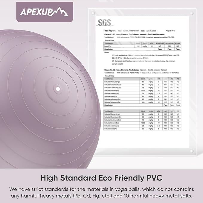 APEXUP Yoga & Pilates Ball - Anti Slip Heavy Duty Gym Ball for Fitness, Balance & Core Workout