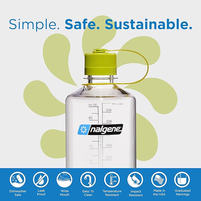 Nalgene Leak Proof Tritan BPA-Free Water Bottle - 32 oz Narrow Mouth - Made in the USA for Outdoor Use & Daily Hydration (Clear)