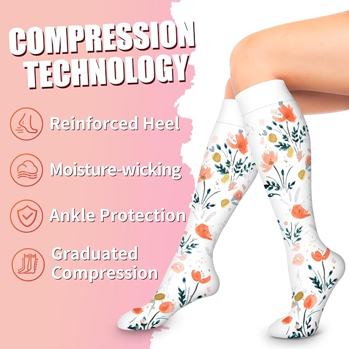 Bluemaple Compression Socks for Women & Men Circulation (6 Pairs) 15-20 mmHg is Best Support for Athletic Running Cycling