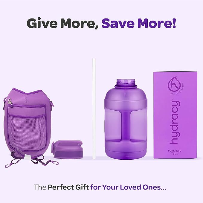 Hydracy Water Bottle with Time Marker -Large BPA Free Water Bottle & No Sweat Sleeve -Leak Proof Gym Bottle with Fruit Infuser Strainer & Times to Drink -Ideal for Fitness Sports & Outdoors