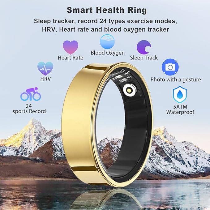 Smart Health Ring for Women Men Fitness Tracker with Heart Rate, Blood Oxygen, HRV, Sleep Monitoring, Step Counting, IP68 for iPhone and Android, No Subscription Fee (Royal Gold, 11#)