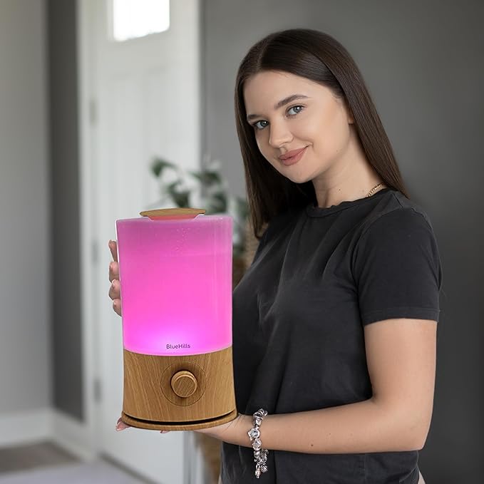 BlueHills Premium 2000 ML XL Large Essential Oil Diffuser Aromatherapy Humidifier for Large Room Home 40 Hour Run Huge Coverage Area 2 Liter Extra Large Capacity Huge Diffuser Wood Grain E005