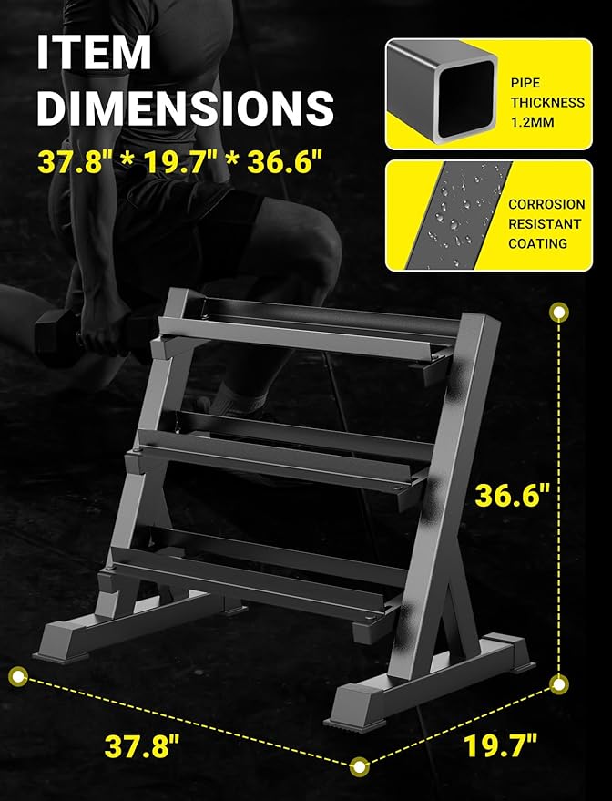 YOLEO Dumbbell Rack - 3 Tier & 5 Tier Compact Weight Rack for Dumbbell, Kettlebell, Barbell, Heavy Duty Weight Storage Organizer, Space-Saving Dumbbell Storage Stand Holder for Home Gym - 1100LBS Capacity (Rack Only)