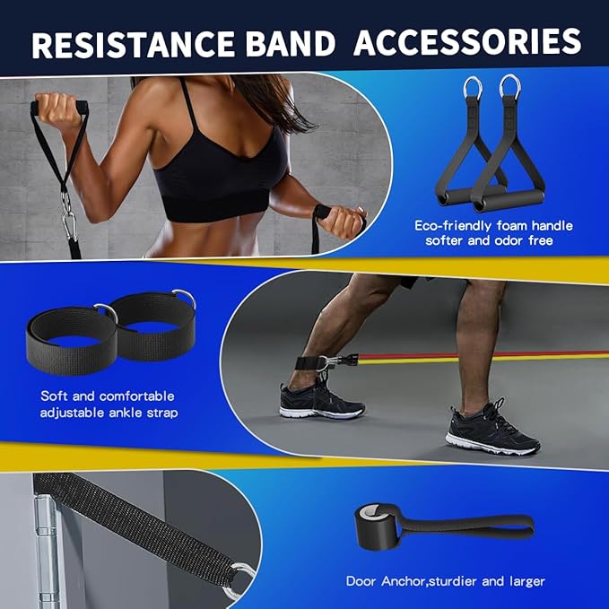 WHATAFIT Resistance Bands, Exercise Bands,Resistance Bands for Working Out, Work Out Bands with Handles for Men and Women Fitness, Strength Training Home Gym Equipment