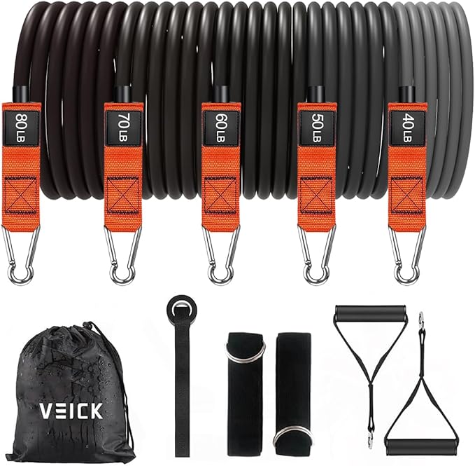 VEICK Resistance Bands, Exercise Bands for Working Out with Handles, Elastic Workout Bands for Men Women, Exercising Bands for Strength Training Equipment at Home Gym
