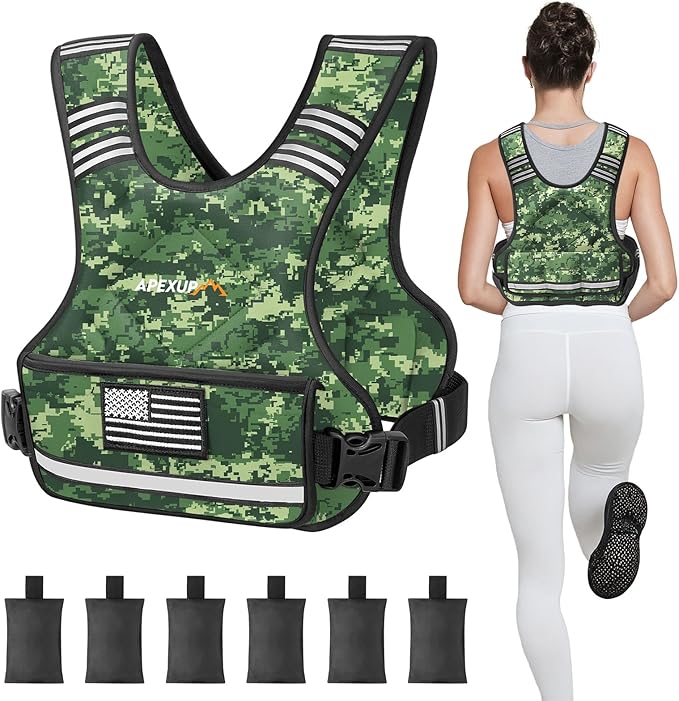 APEXUP Adjustable Weighted Vest, 4-10lb/12-18lb/20-32lb Vest with 6 Ironsand Weights and Large Pocket, Weight Vest for Men Women Strength Training, Running, Walking