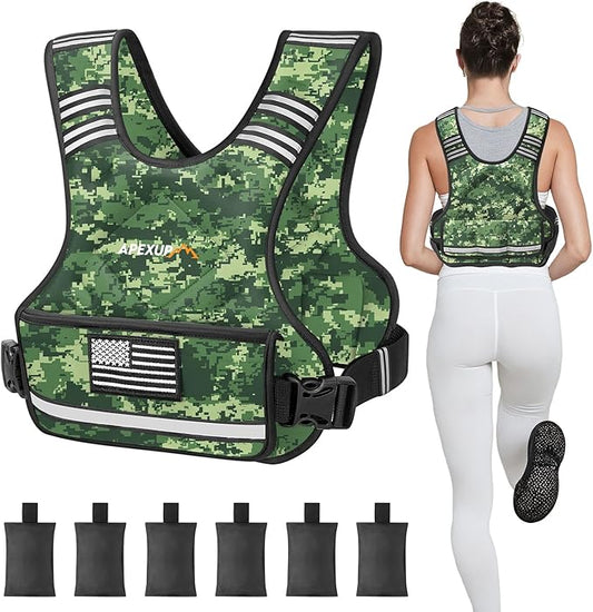 APEXUP Adjustable Weighted Vest, 4-10lb/12-18lb/20-32lb Vest with 6 Ironsand Weights and Large Pocket, Weight Vest for Men Women Strength Training, Running, Walking