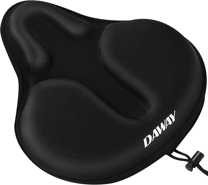 DAWAY Comfortable Bike Seat Cover - Silicone Gel & Memory Foam Padded Bike Seat Cushion for Men Women - Soft Bicycle Saddle Cover for Peloton, Stationary Exercise, Mountain Road Bikes - XL/Large/Small