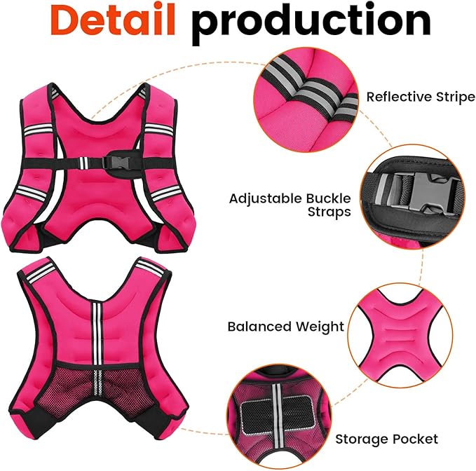 Weighted Vest, 6lb/8lb/12lb/16lb/20lb/25lb/30lb Weight Vest for Men Women, Body Weight Vests Adjustable with Reflective Stripe for Strength Training, Running, Training Workout, Jogging, Walking