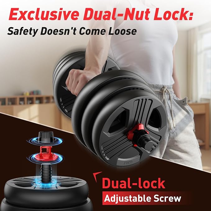 Adjustable dumbbell set,20/35/45/55/70/90lbs Free Weights set with upgraded nut, 4 in 1 Weight Set Used as Kettlebells, Barbell, Push up Stand, Fitness Exercise for Home Gym Suitable Men/Women