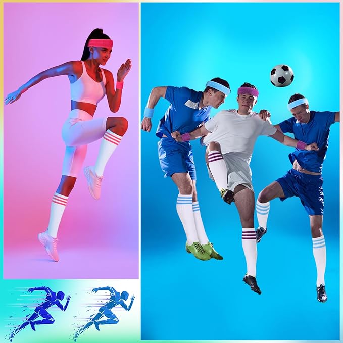 Hillban 80s Workout Outfit 80s Accessories for Women Men Neon Sweatbands Headbands for Tennis Volleyball Sport