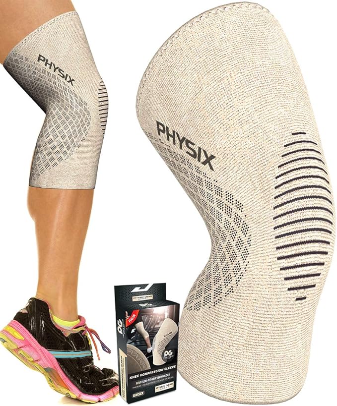 Physix Gear Knee Compression Sleeve for Men & Women - Best Compression Knee Brace for Walking, Running, Gym, Basketball, Weightlifting,Workout, Sports - Knee sleeves Support Compression & Stability