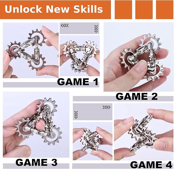 Infinity Gear Fidget Toy, Quiet Solid Metal Never Ending Fidget Toys, Keep Fingers/Hands Busy, Relieve Stress Anxiety, Unique Adults Fidget Toys for Office Home Gifts, Promotes Focus Avoid Bad Habits