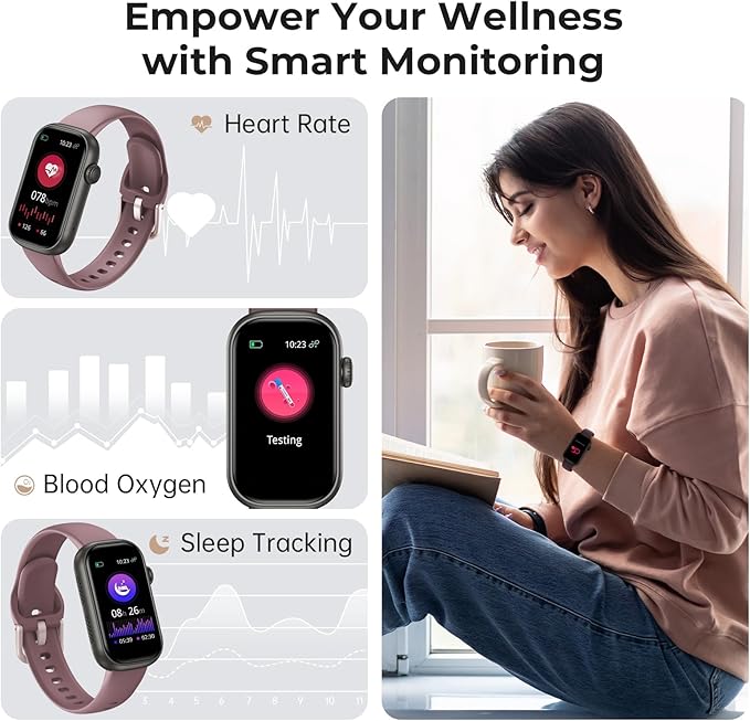 Fitness Tracker for Men Women, 24/7 Heart Rate, SpO2 and Sleep Monitor Health Watch, Calorie Step Counter Fitness Watch IP68 Waterproof Smart Watch for Android and iOS, Black/Smoke Violet