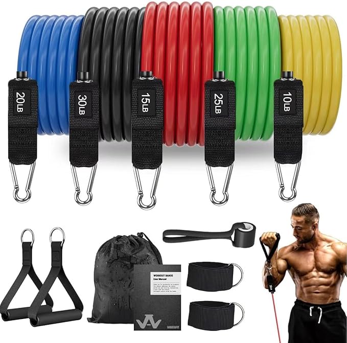 WHATAFIT Resistance Bands, Exercise Bands,Resistance Bands for Working Out, Work Out Bands with Handles for Men and Women Fitness, Strength Training Home Gym Equipment