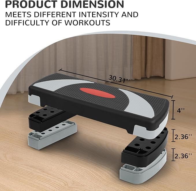 Step Aerobic Platform, 31" Exercise Step with 3 levels Adjustable Height, 4 Stackable Risers, Fitness Training Workout Stepper for Home Gym, Cardio Strength, Black & Pink