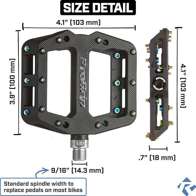 Revere Pro Grip MTB Mountain/Gravel Bike Pedals, Ultra Smooth Bearings, Non-Slip Indestructible Lightweight Nylon Composite Bicycle Platform Pedals 9/16" Spindle, Replaceable Oil Slick or Gold Pins