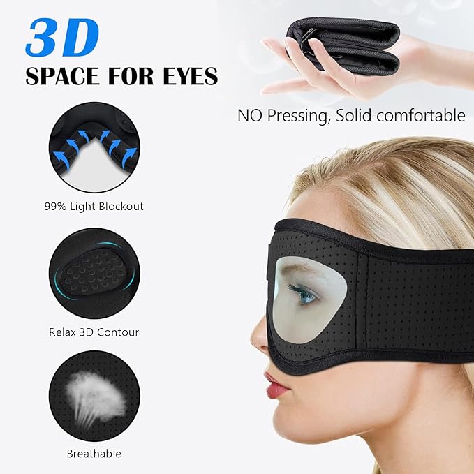 Sleep Headphones, Sleep Mask Bluetooth Wireless Music Eye Mask, Sleeping Headphones for Side Sleepers Sleep Mask with Bluetooth Headphones Ultra-Thin Stereo Speakers for Sleeping (Black)