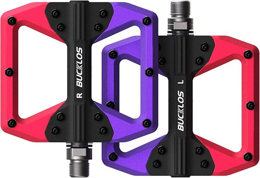 BUCKLOS MTB Flat Pedals Mountain Bike Pedals, 3 Bearings CNC Adult Road Bike Pedals, Bicycle Platform Aluminum Alloy Non-Slip Pedal for Gravel Bike/BMX 9/16"(Black)