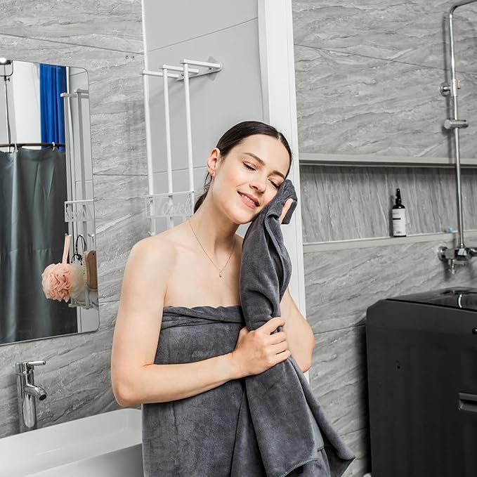 JML Large Bath Towels for Adult, Microfiber Towels for Body, 2 Pack, 30" x 60", Soft Absorbent, No Fading, Lint-Free for Hair Wrap, Bathroom, Dorms, Hotel, Swim, Pool, Shower, Grey