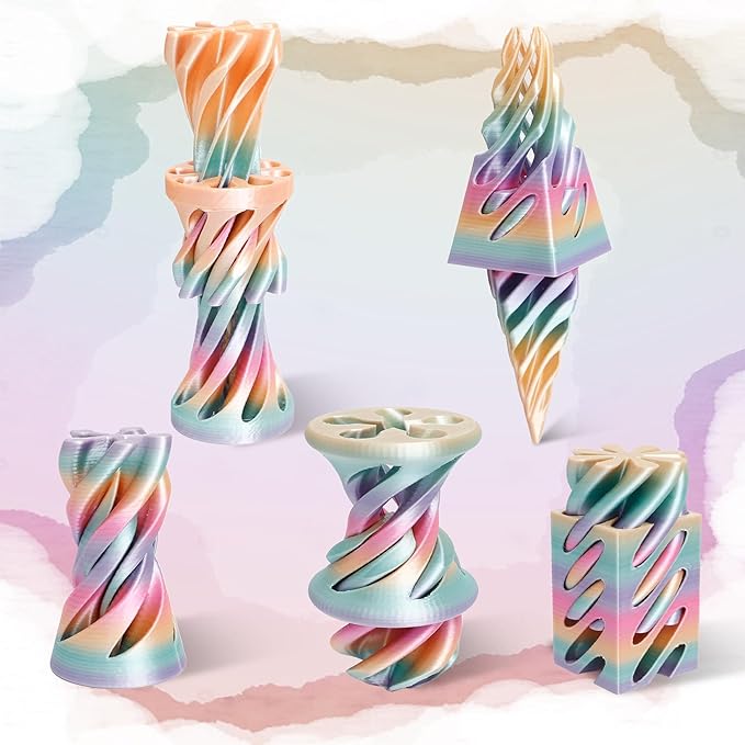 5 Packs Impossible Cone Fidget Toy, 3D Printed Spiral Cone Fidget Toy for Anxiety Relaxing, Impossible Pyramid Passthrough Birthday Party Gift for Adults & Kids Desk Decor, Christmas toys(Candy Color)